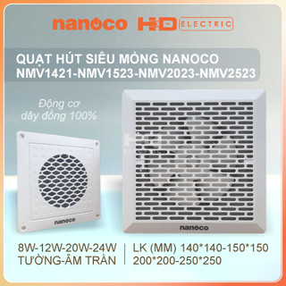 Quạt hút siêu mỏng Nanoco NMV1421 8W NMV1523 12W NMV2023 20W NMV2523 24W gắn tường và âm trần