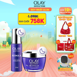 Combo 2: Kem Dưỡng Ẩm Ban Đêm + Serum OLAY RETINOL24 Giúp Trẻ Hóa Da & Mờ Nếp Nhăn 50G + 30ML