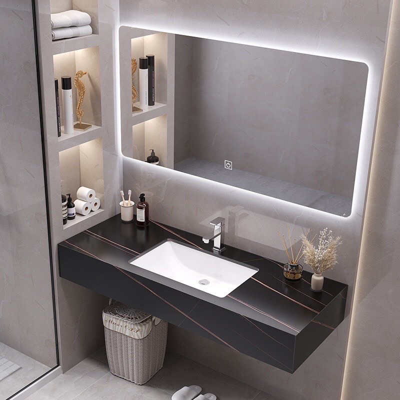 BÀN ĐÁ LAVABO CHỐNG XƯỚC ,GƯƠNG LED size 60cm không kèm vòi nước( Sản xuất , lắp đặt  theo yêu cầu)d