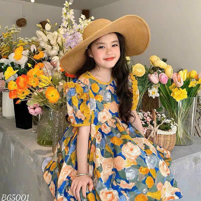 Đầm Hoa Bé Gái (10 kg - 21 kg) Váy Cho Bé Gái Dáng Xòe Dài Chất Lụa Mango Cao Cấp DBG008 JJumia Kids