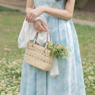 Túi cói đi biển giỏ có tay cầm vuông nhỏ xinh tiện phụ kiện chụp ảnh nàng thơ