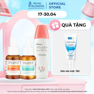Combo Serum Vitamin C Dưỡng Sáng Và Nia Mờ Thâm Sạm Balance  + Kem Chống Nắng Dịu Nhẹ Skin Aqua