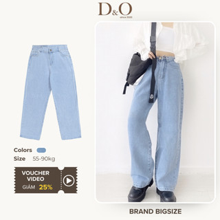 Quần Jean Nữ Ống Rộng Bigsize 55-84kg Quần Ống Suông Xanh Nhạt Trơn Lưng Cao Trên Rốn Tôn Dáng Không Giãn
