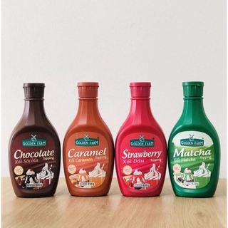 Sốt Golden Farm Topping các vị Chocolate, Caramel, Dâu, Matcha chai 630gr