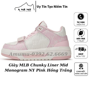 Giày mlb chunky liner mid monogram ny pink hồng trắng