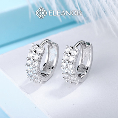 Bông tai chuôi bạc 925 Eleanor Accessories dáng tròn đính đá khuyên tai nữ phụ kiện trang sức 7572