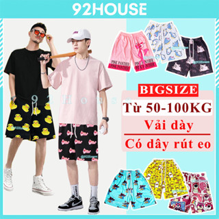  Quần short lửng hoạt hình báo hồng vịt vàng cá mập con vải da cá có dây rút eo đồ đi biển bigsize 