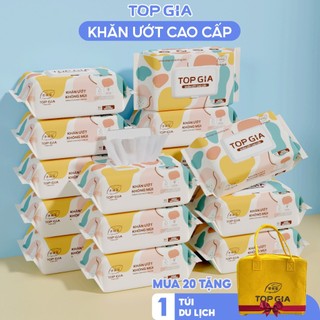 Thùng 20 gói Khăn ướt cao cấp Topgia 80 tờ mềm mại, Khăn giấy ướt không mùi, an toàn cho mọi làn da