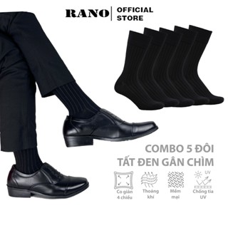 Combo 5 đôi tất vớ nam cổ cao công sở RANO gân chìm, chất liệu cotton cao cấp thoáng khí co giãn 4 chiều màu đen