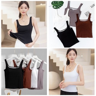  Áo ba lỗ cổ vuông kèm mút đệm ngực cao su non đủ size nhiều màu  Hàng có sẵn  