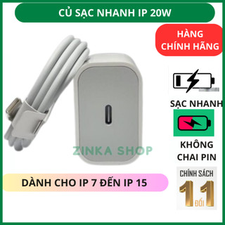 Củ Sạc Nhanh 20W, Dây Sạc Nhanh PD 20W, Cáp Sạc Nhanh Cho Điện Thoại X/Xsmax/11/12/13/14++ BH 12T ZINKA
