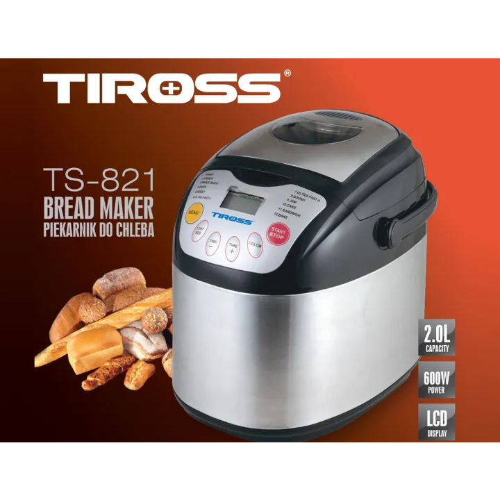 Máy làm bánh mì Tiross TS821 12 chức năng, làm bánh dễ dàng thơm ngon, chức năng hẹn giờ lên đến 12 tiếng