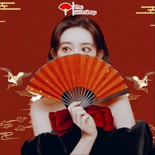Quạt cổ trang giấy lụa nan đen-Quạt giấy lụa cao cấp cổ trang Trung Quốc