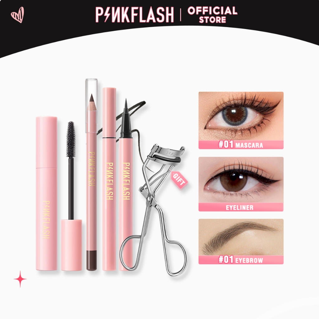 (Tặng dụng cụ uốn mi) Bộ trang điểm 3 món PINKFLASH Kẻ mày & Bút kẻ mắt & Mascara