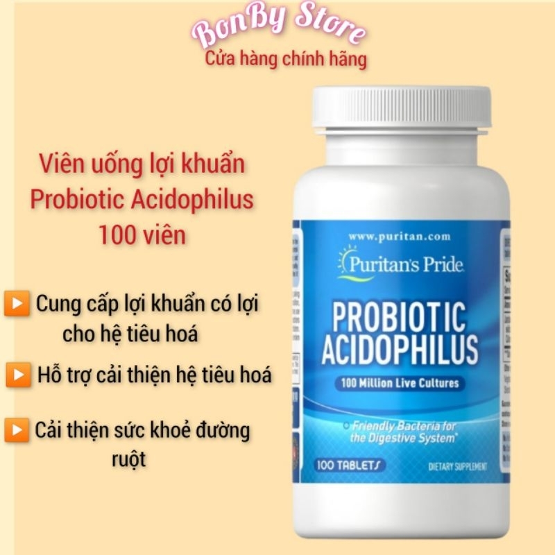 ( Bill hãng) Viên uống men vi sinh, bổ sung lợi khuẩn Probiotic Acidophilus Puritan Pride
