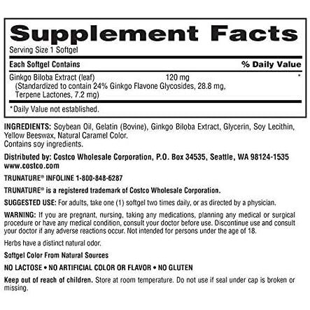 Viên Uống Bổ Não, Hỗ Trợ Trí Nhớ Và Tăng Sự Tập Trung Trunature Ginkgo Biloba 120mg 340 viên