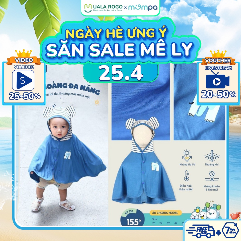 Áo chống nắng Ualarogo mompa 1-5 tuổi có mũ chùm đầu 4 mùa giữ ấm chống nắng vải cotton thấm hút