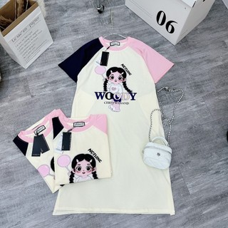 Váy suông dáng dài cộc tay WOODY , đầm suông phối tay mùa hè phom rộng