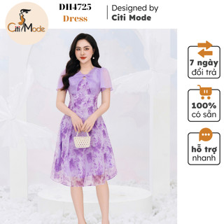 Đầm công sở CITI MODE FASHION thiết kế dáng xòe hoa tím phối tơ DH4725