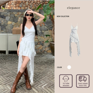 [SẴN] Đầm hai dây ren trắng kiểu dáng xẻ vạt cách điệu phong cách mùa hè thời trang cá tính