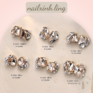Charm Đá Màu Trà Size Đại Phối Ngọc Trai R9- Đá Siêu Sáng Size To Phụ Kiện Trang Trí Nail