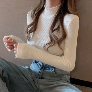 (Cổ Kiểu) Áo len đi lạnh, áo len lót lông co giãn, áo len mùa đông, áo len tăm nữ dày dặn ấm áp dễ thương áo len cổ ngắn