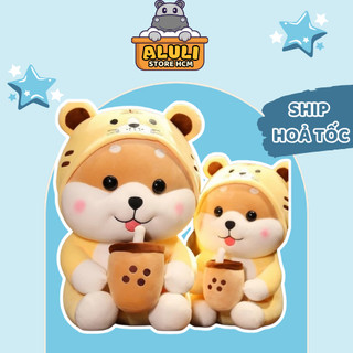 Gấu bông shiba ôm trà sữa êm mịn dễ thương nhồi bông cao cấp ALULI