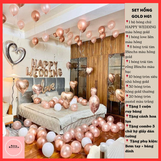 Set bóng bay trang trí phòng cưới màu rose gold c35 của Bống Balloon Shop❤️Tặng 100 cánh hoa hồng