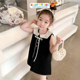 Váy bé gái, đầm chữ A phối cổ trắng siêu dễ thương cho bé