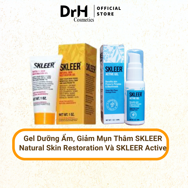 Gel dưỡng ẩm, giảm mụn thâm SKLEER Natural Skin Restoration và Skleer Active Gel (30ml)