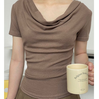 Áo thun nữ cổ đổ ngắn tay dáng basic,Áo kiểu nữ trễ lệch vai cổ thuyển chất cotton mềm thấm mồ hôi A3240342 By Germe