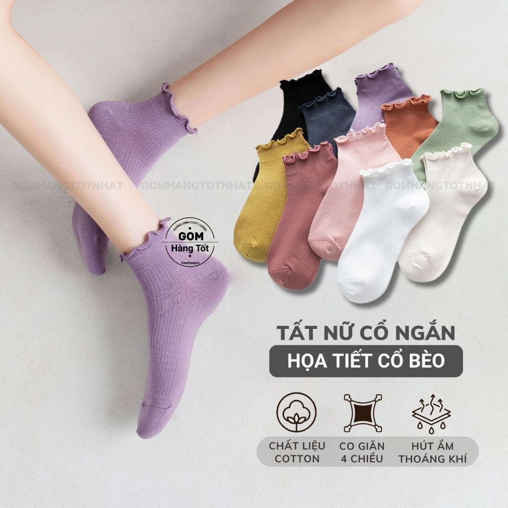 Tất Nữ Cổ Thấp Mẫu Tai Bèo, Vớ Cổ Thấp Nữ Trơn Màu, Chất Liệu Cotton Êm Mềm Mịn Mát - Ngancobeo - Five - 2004 - 1Doi