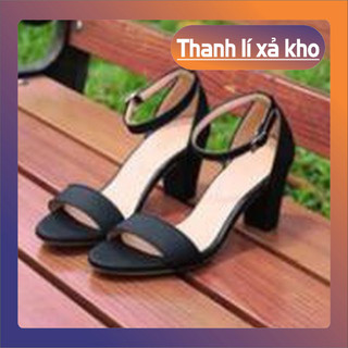 Giày cao gót sandal 7 phân quai ngang SÁP ĐEN