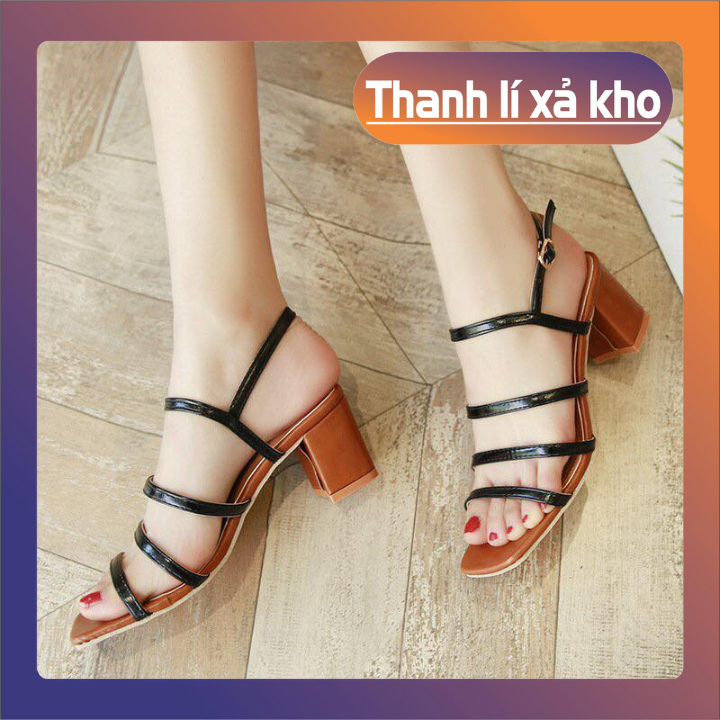 Giày cao gót sandal 5cm 3 dây đen - SD06