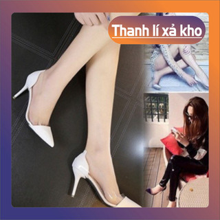 Giày cao gót gót nhọn 8p bít mũi công sở phối meca - Phom giày nhỏ