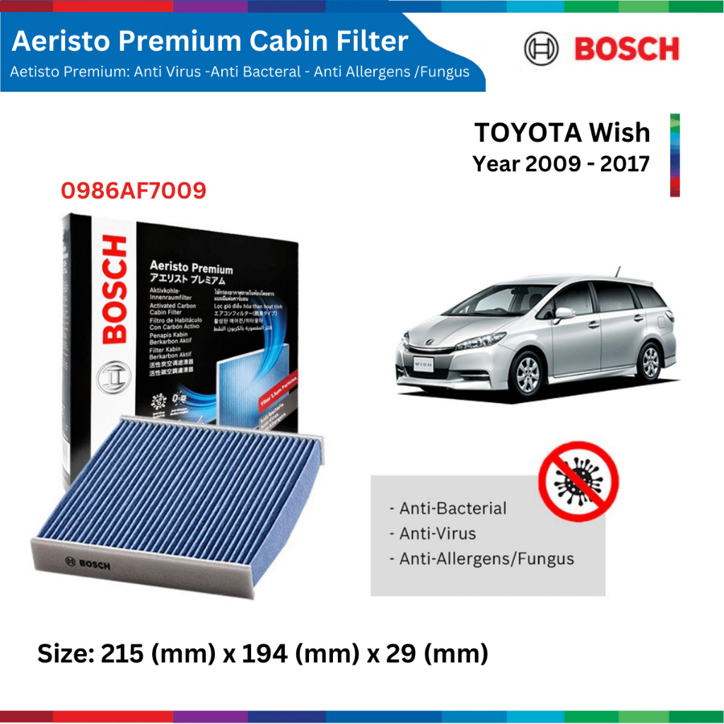 Lọc gió điều hòa BOSCH Aeristo Premium, TOYOTA Wish đời xe 2009 đến 2017, lọc gió máy lạnh Wish
