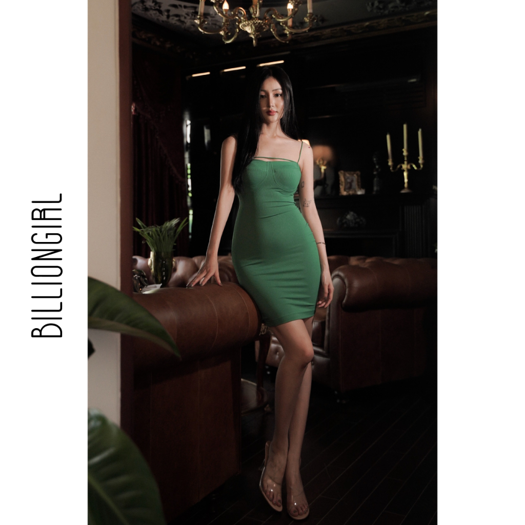 BILLIONGIRL - Đầm ngắn thun ôm body - DRESS AMORA GREEN (S-L)