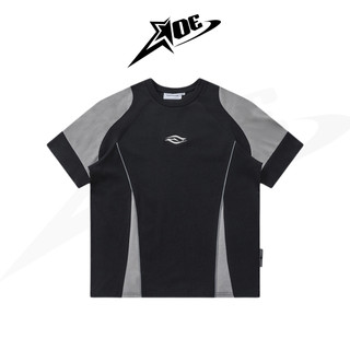 (Có sẵn) AOE STUDIO - Áo thun form rộng unisex tay lỡ thêu logo phối đen xám T-shirt