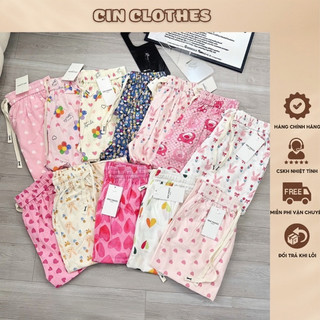 Quần dài in hoạ tiết hoạt hình dễ thương chất thô cotton Hàn Quốc eo chun kèm dây rút - có sẵn