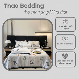 Bộ chăn ga gối lụa thái nhập khẩu cao cấp, chất liệu lụa thái mềm mịn, thoáng mát, chăn đã có ruột sẵn hàng