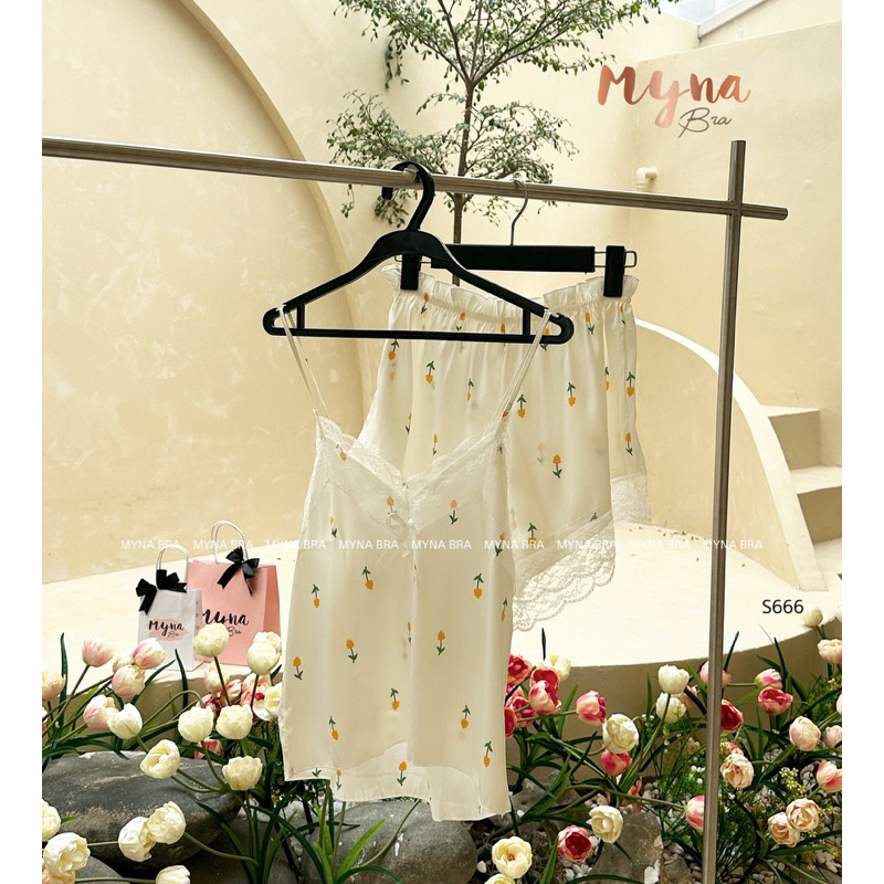 Bộ lụa 2 dây viền ren siêu mát mịn S666