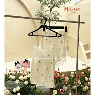 Bộ lụa 2 dây viền ren siêu mát mịn S666