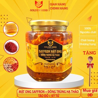 Lọ 180ml Mật ong ngâm Saffron Đông trùng hạ thảo Táo đỏ Kỷ tử chính hãng thượng hạng