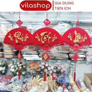 Dây Treo Khánh Quạt, Dải Nhung Đỏ Liễn Khánh Trang Trí Nhà Cửa Lễ Hội, Chữ Phúc Lộc Thọ Tết 2025