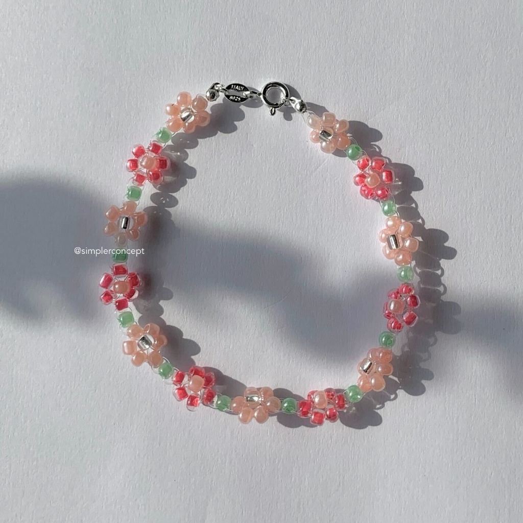 [Khóa Bạc S925] Vòng Tay/ Dây Chuyền Màu Hồng Baby Pink - S925 Baby Pink Daisy Bracelet/ Necklace