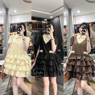 [Hàng Shop]: Váy Tơ Tầng Cổ Sơ Mi Phối Gile 2 Lớp Dày Dặn 3 Màu Đính Cúc Ngọc Siêu Sang, Đáng Yêu (Ảnh Thật Trải Sàn)