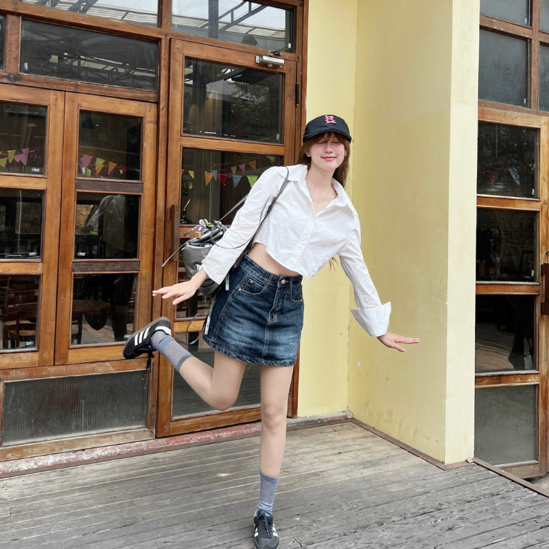 Chân váy jean bò dáng ngắn chữ A có lót trong cạp cao không co giãn giả váy CVN2 | BigBuy360 - bigbuy360.vn