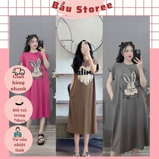 [ CHẤT MÁT V213] VÁY BẦU COTTON DÁNG XUÔNG TRẺ TRUNG THIẾT KẾ IN HÌNH CHUỘT MICKEY- ĐẦM BẦU CỘC TAY MÙA HÈ GIÁ RẺ