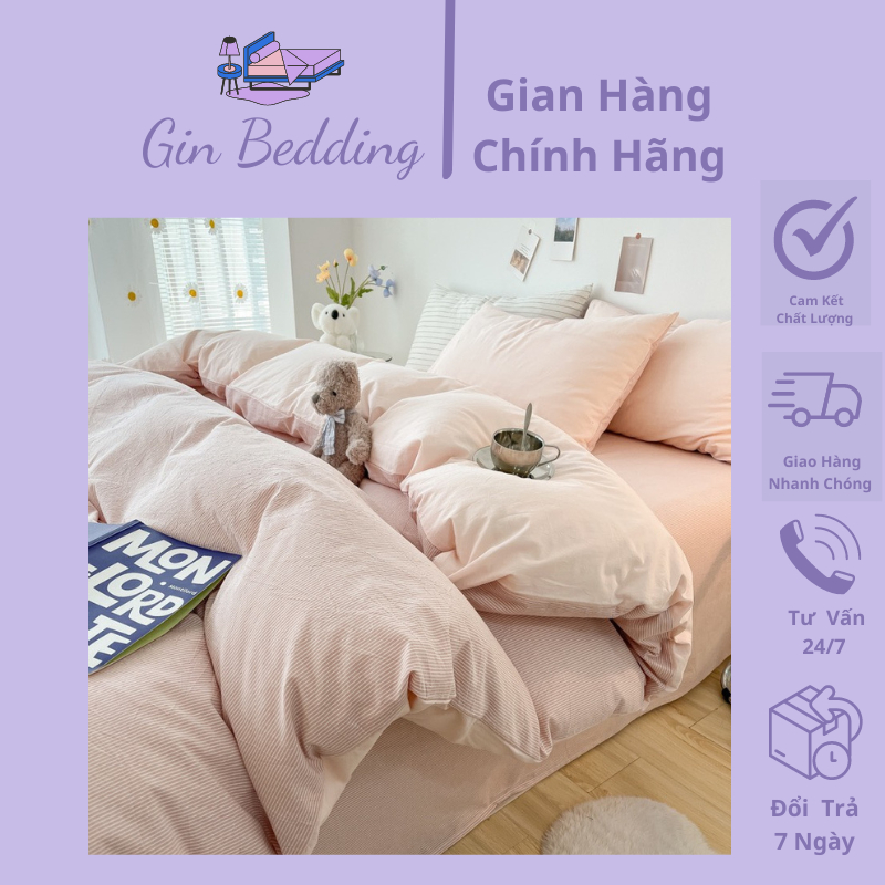 Set Chăn Ga Gối Cotton Tici Kẻ