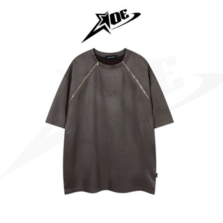 (Có sẵn) AOE STUDIO - Áo thun form rộng unisex tay lỡ thêu logo phối khóa zip T-shirt
